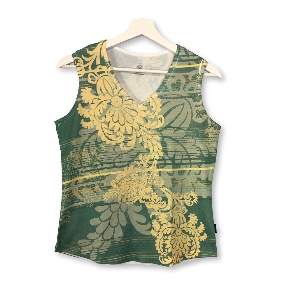 Prana Green Yellow Print Yoga Tank Top Small